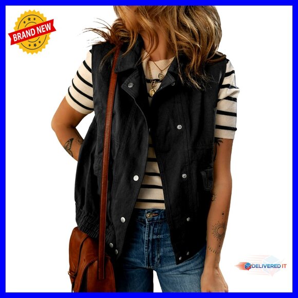 Women's Sleeveless Jacket Boxy Fit Elastic Hem Casual Chic Spring Summer
